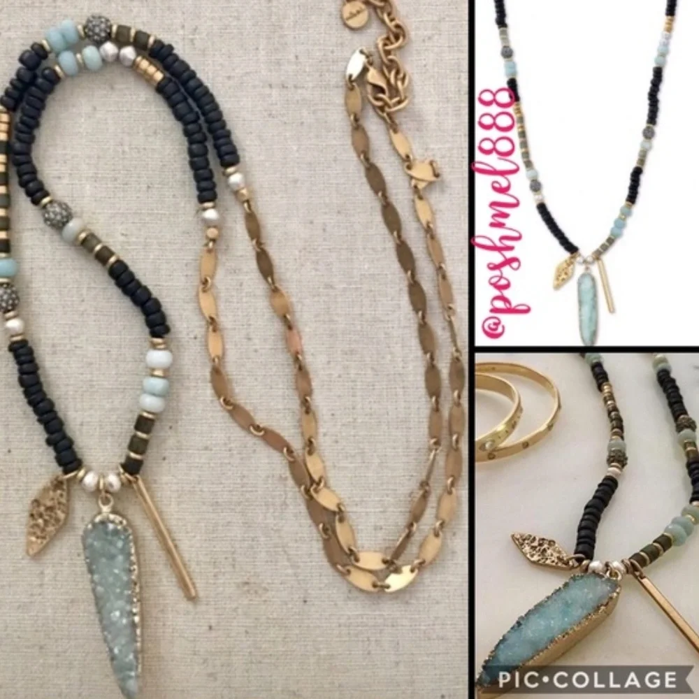 Stella & Dot | RARE Retired Artisan Druzy & Hand-beaded Pendant Necklace - Picture 7 of 9